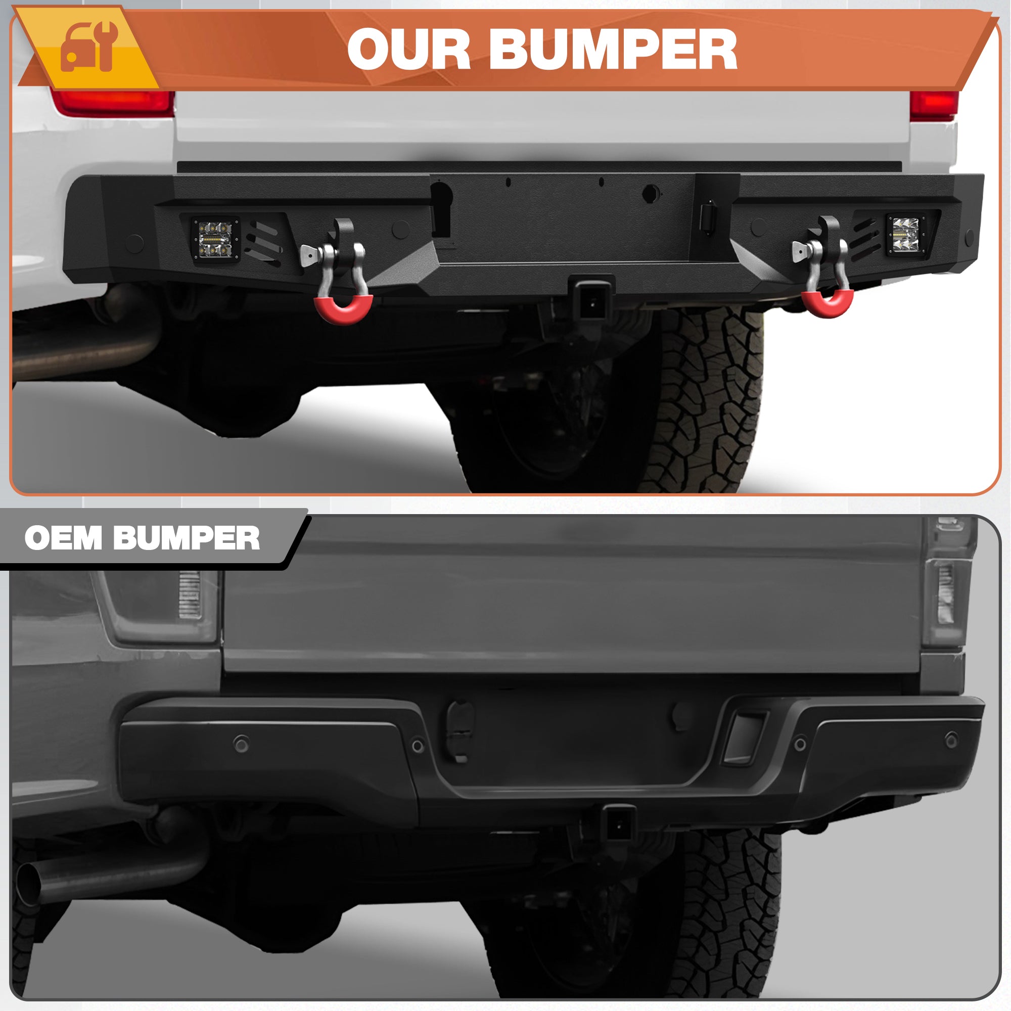 Ranger Rear Bumper Full Width Offroad Bumper for 2019-2023 Ford Ranger Pickup Trucks (Excluding Wildtrak)