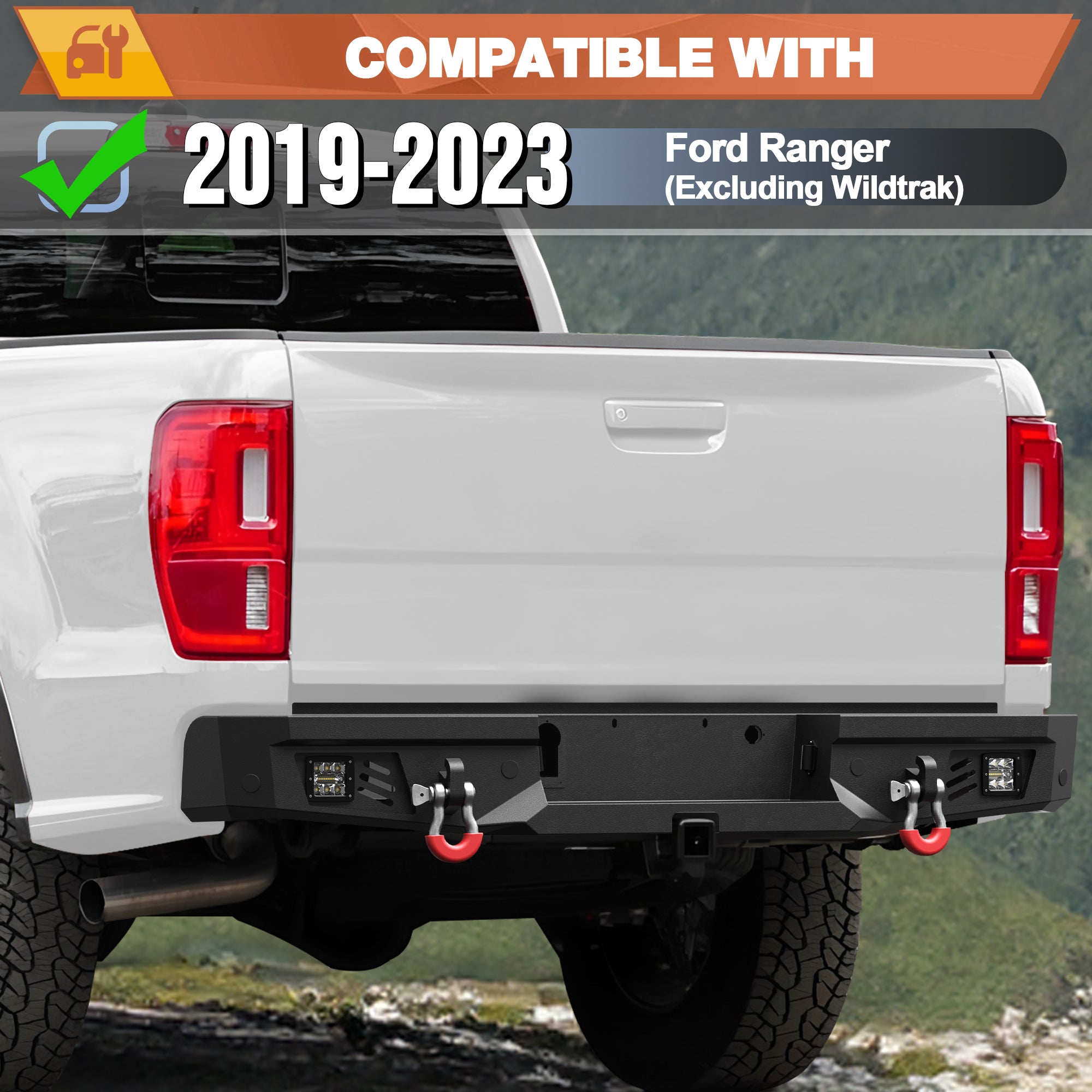 Ranger Rear Bumper Full Width Offroad Bumper for 2019-2023 Ford Ranger Pickup Trucks (Excluding Wildtrak)