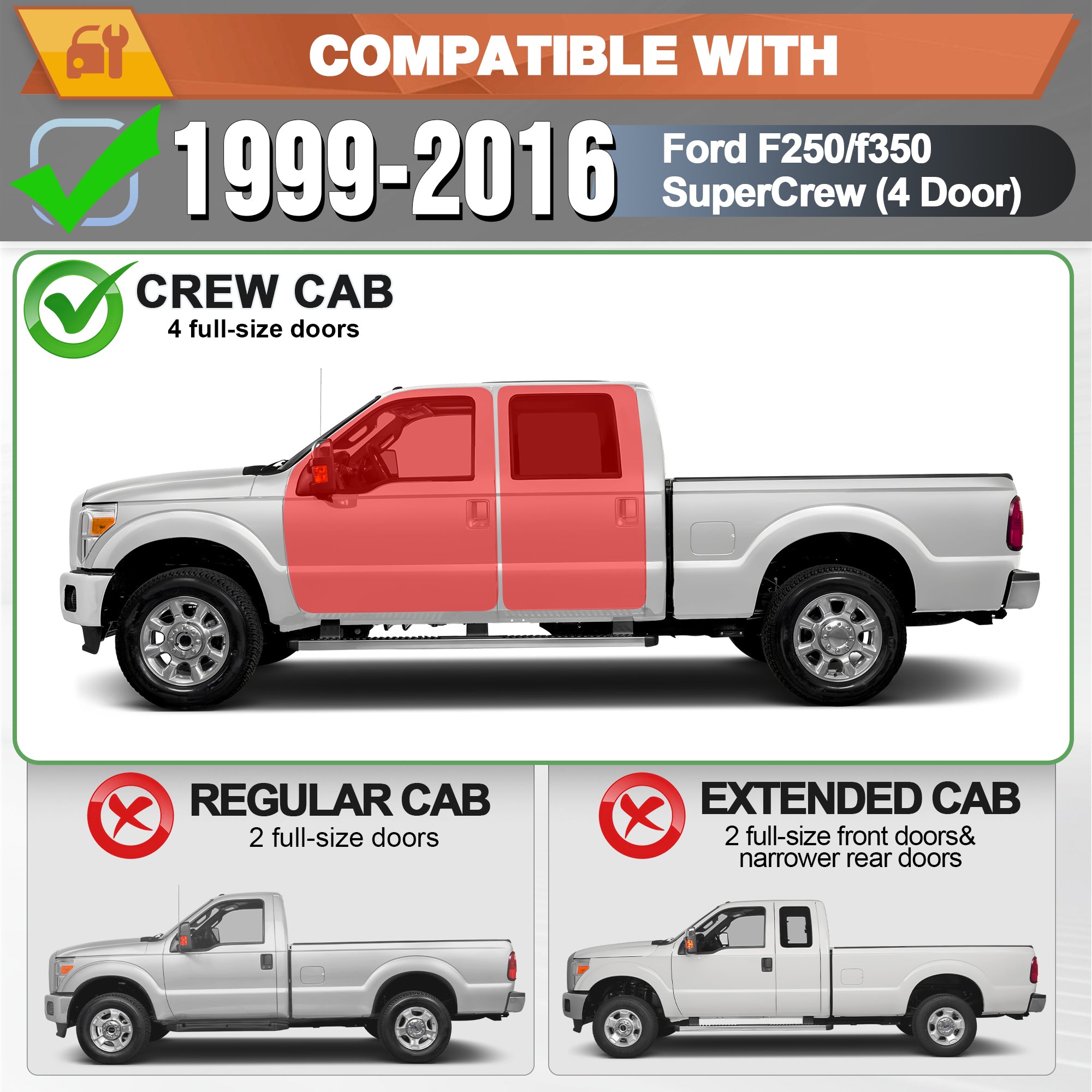 F250 Running Boards Side Steps for 1999-2016 Ford F250 SuperCrew