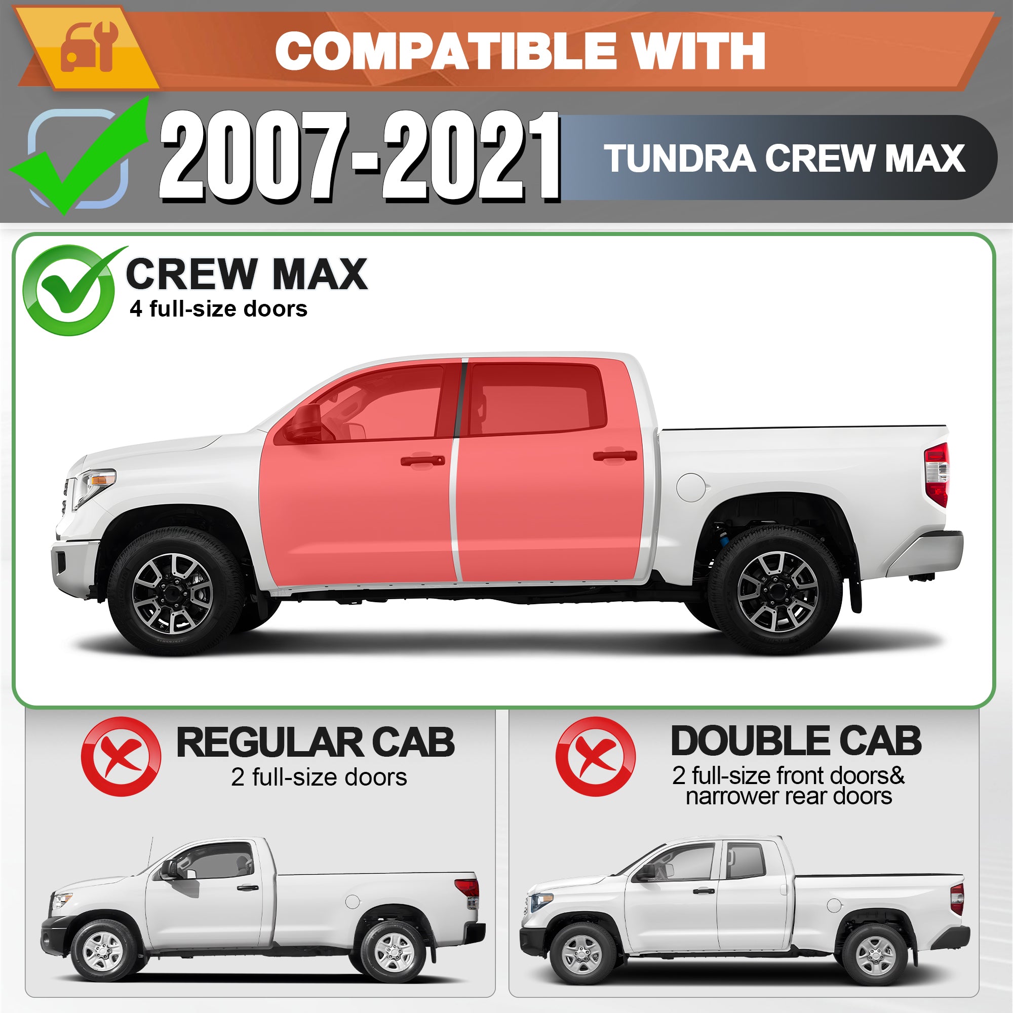 Running Boards for 2007-2021 Toyota Tundra Crew Max