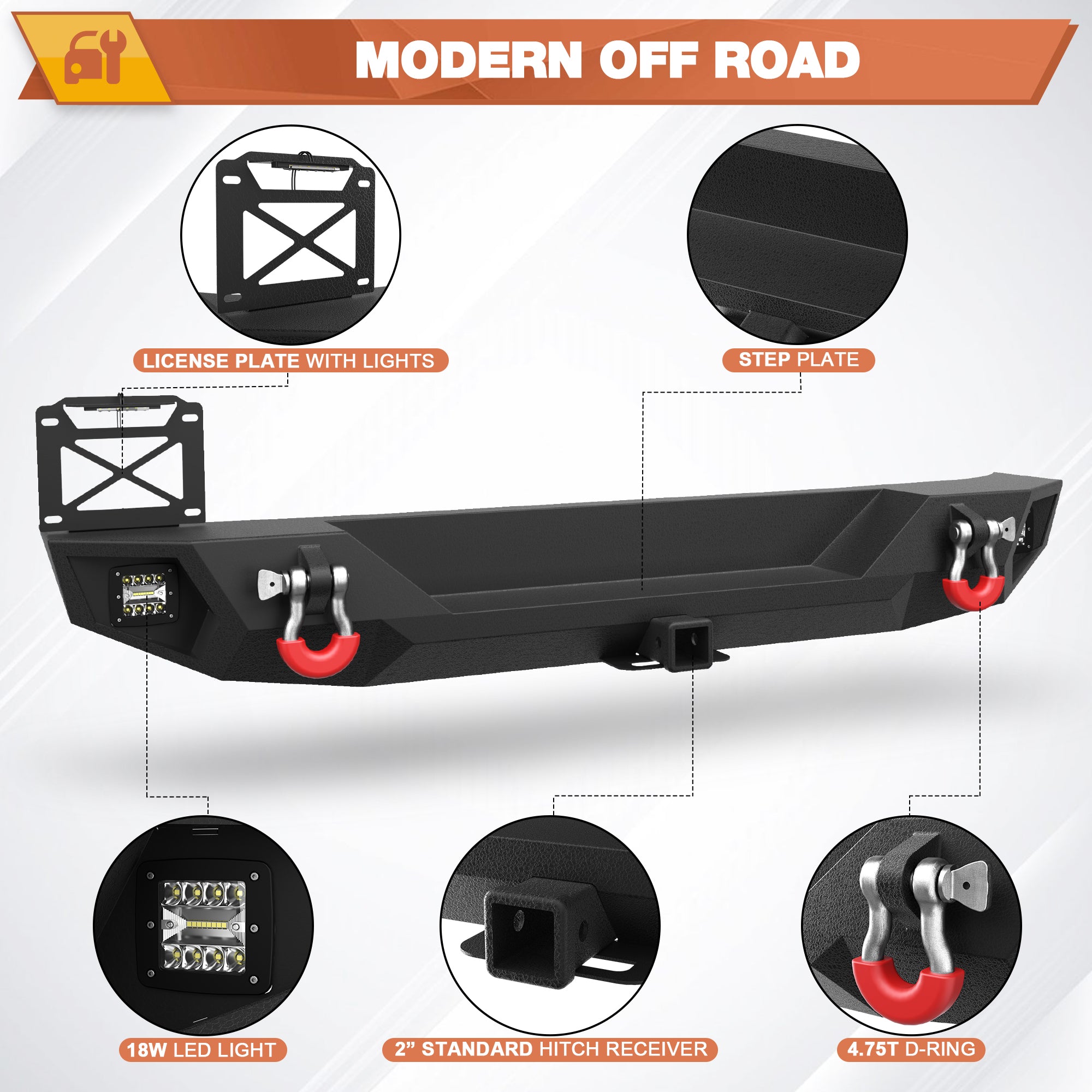Jeep JK Rear Bumper Compatible with Jeep Wrangler JK JKU 2007-2018
