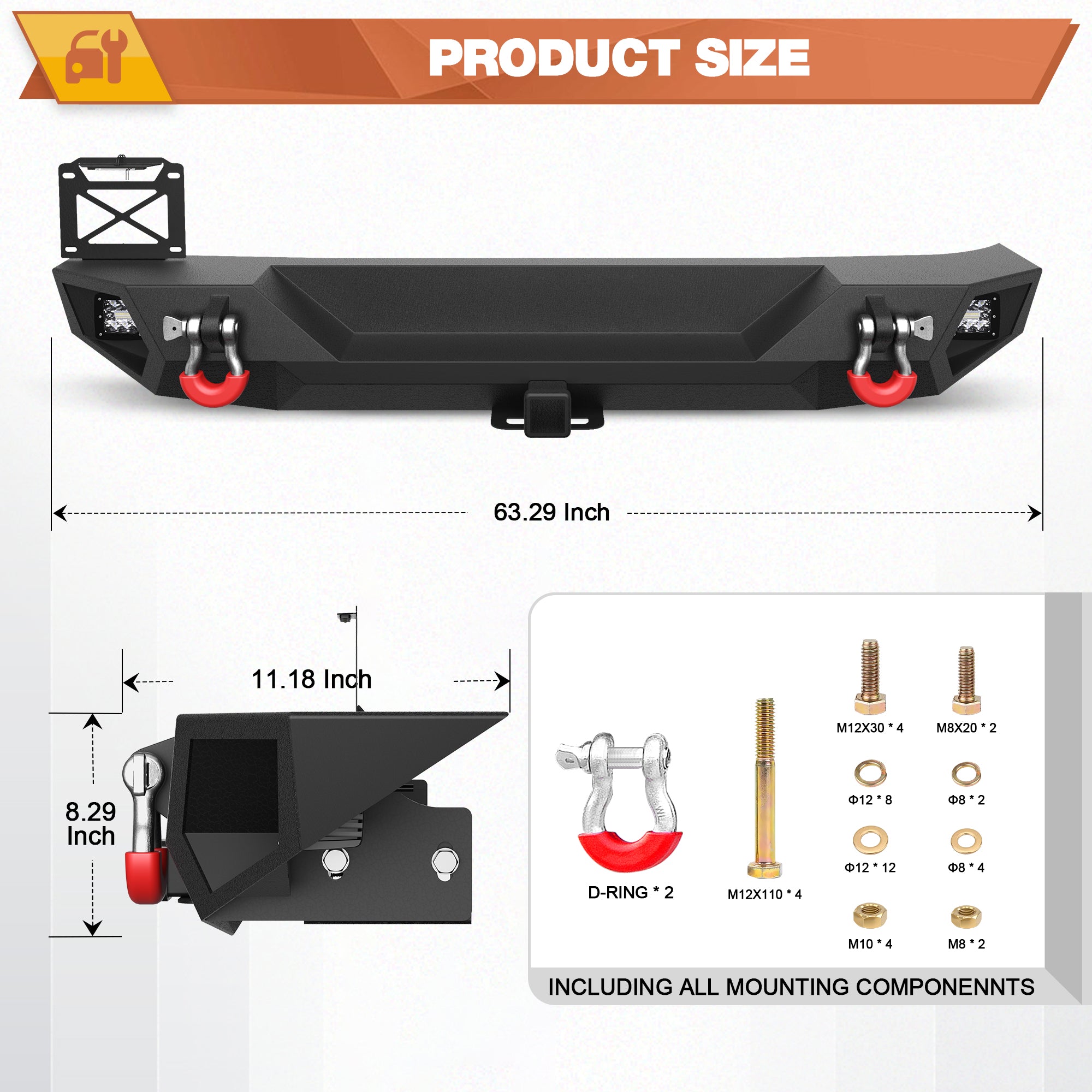 Jeep JK Rear Bumper Compatible with Jeep Wrangler JK JKU 2007-2018