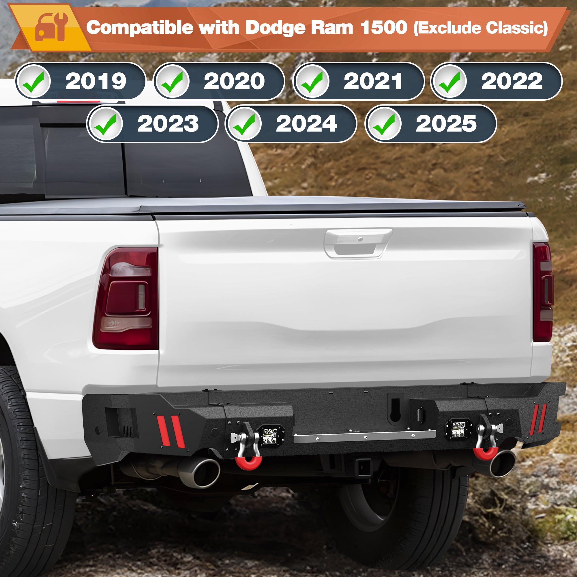 Ram 1500 Rear Bumper for 2019-2025 Ram 1500 (Excluding Classic)