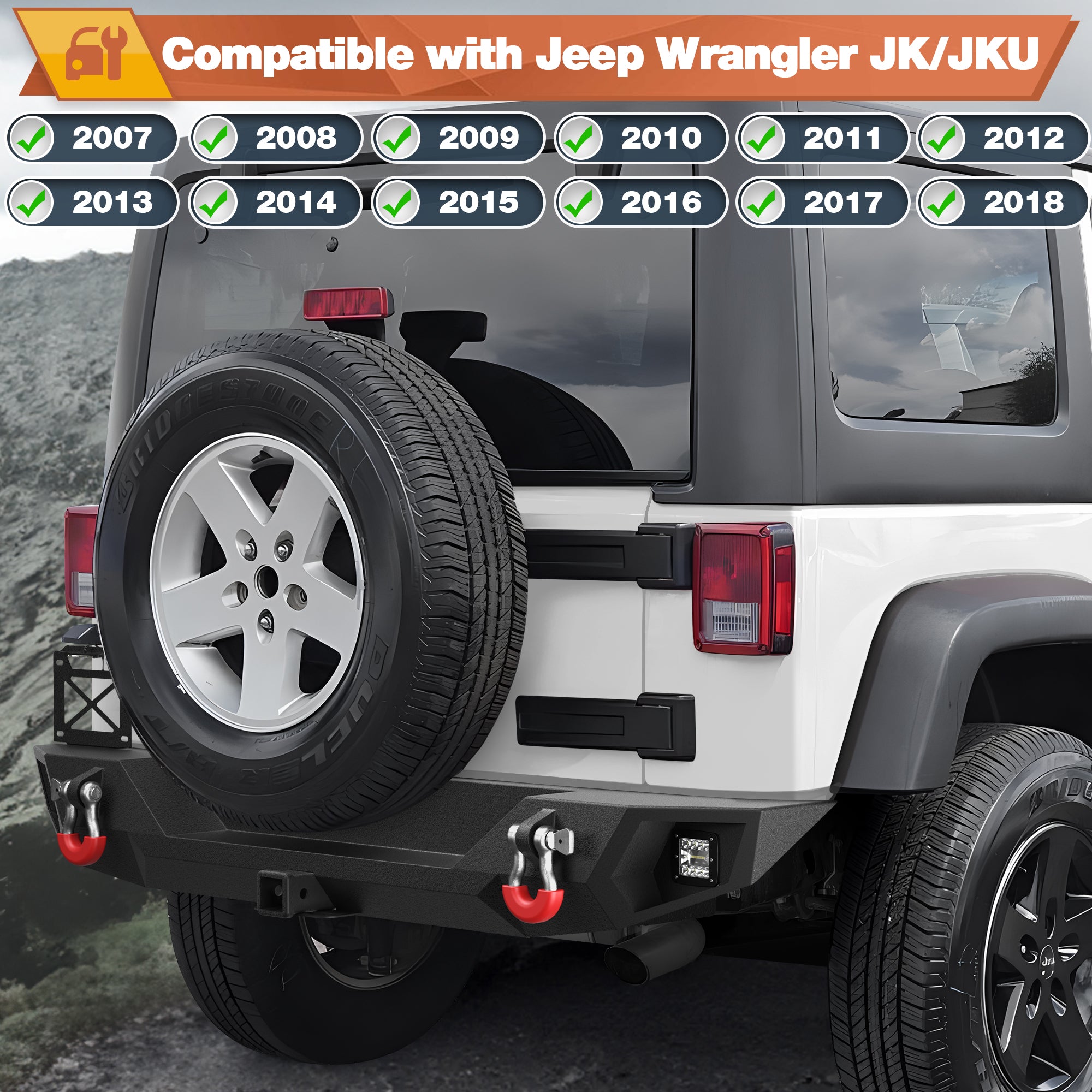 Jeep JK Rear Bumper Compatible with Jeep Wrangler JK JKU 2007-2018