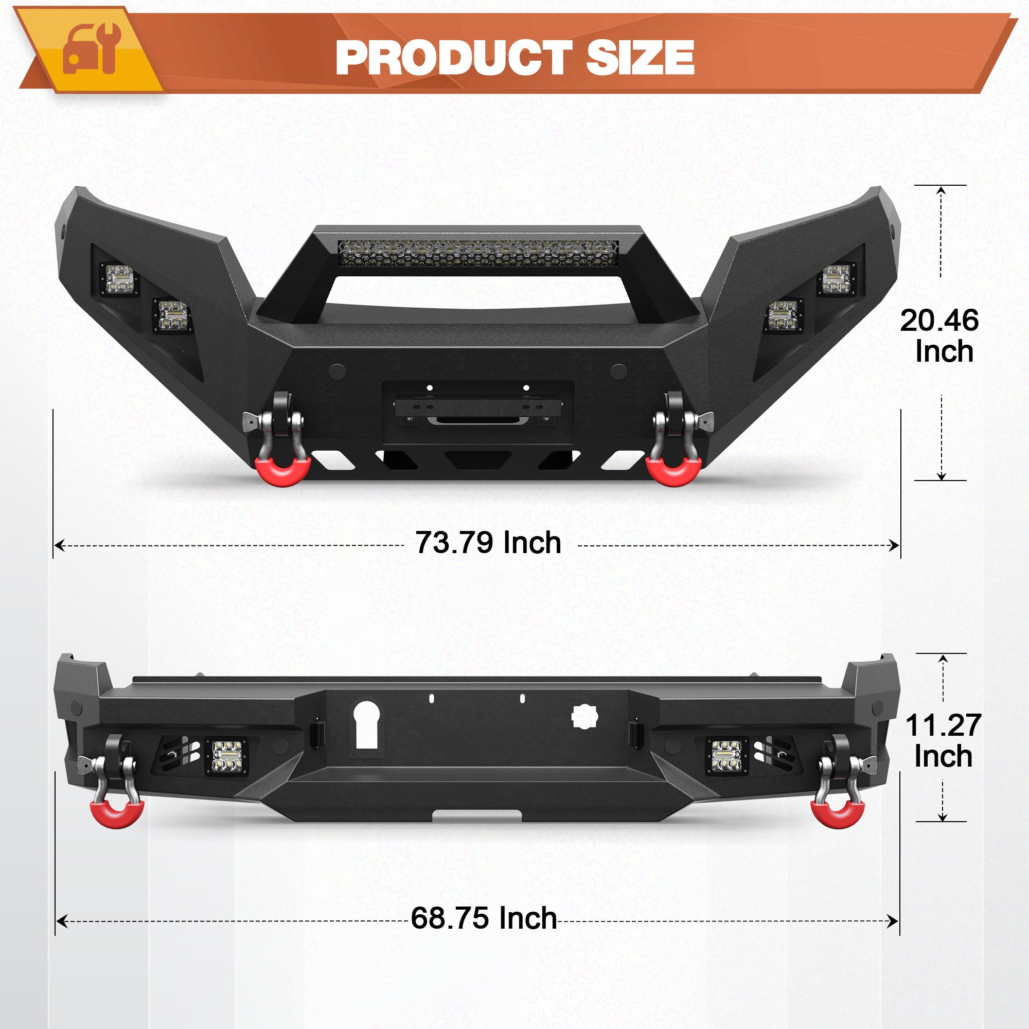 Colorado Front Bumper and Rear Bumper Set for 2015-2020 Chevy Colorado Pickup Trucks (Excluding ZR2)