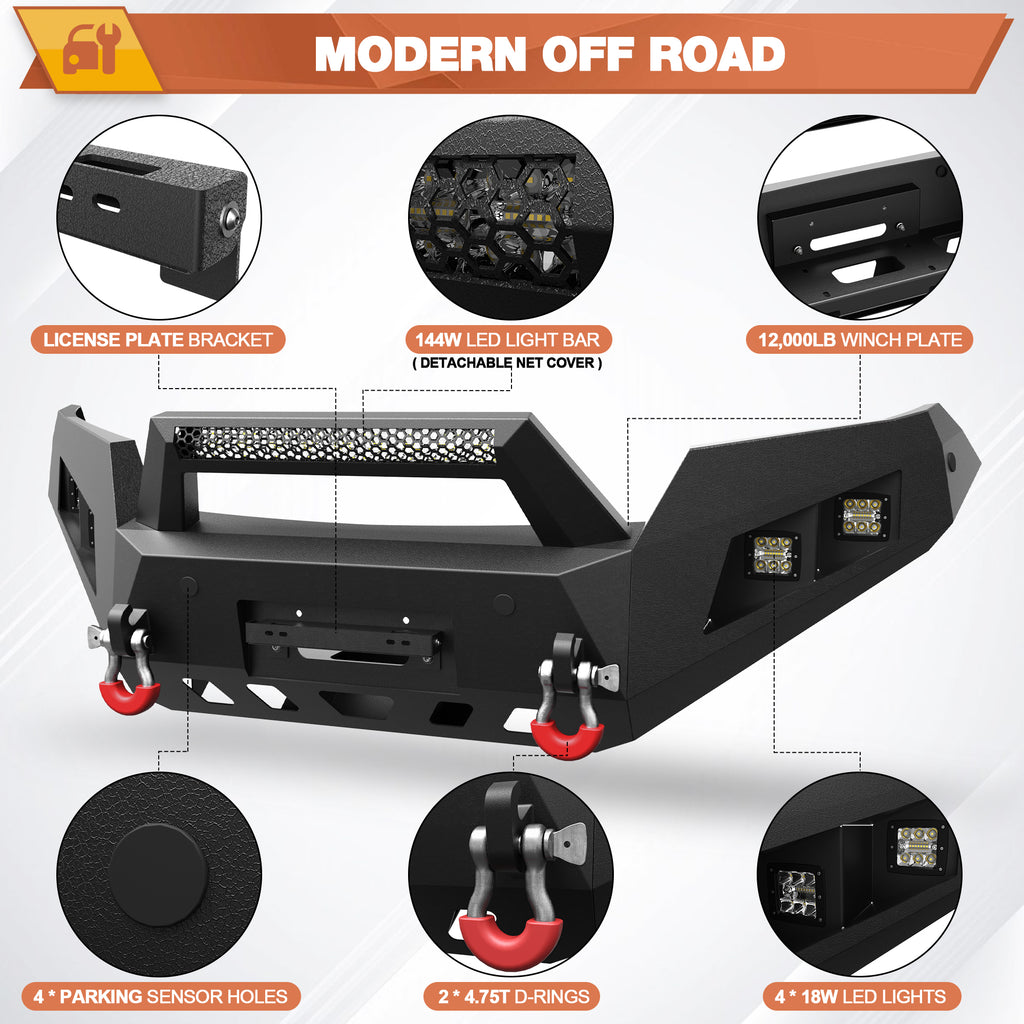 Colorado Front Bumper and Rear Bumper Set for 2015-2020 Chevy Colorado Pickup Trucks (Excluding ZR2)