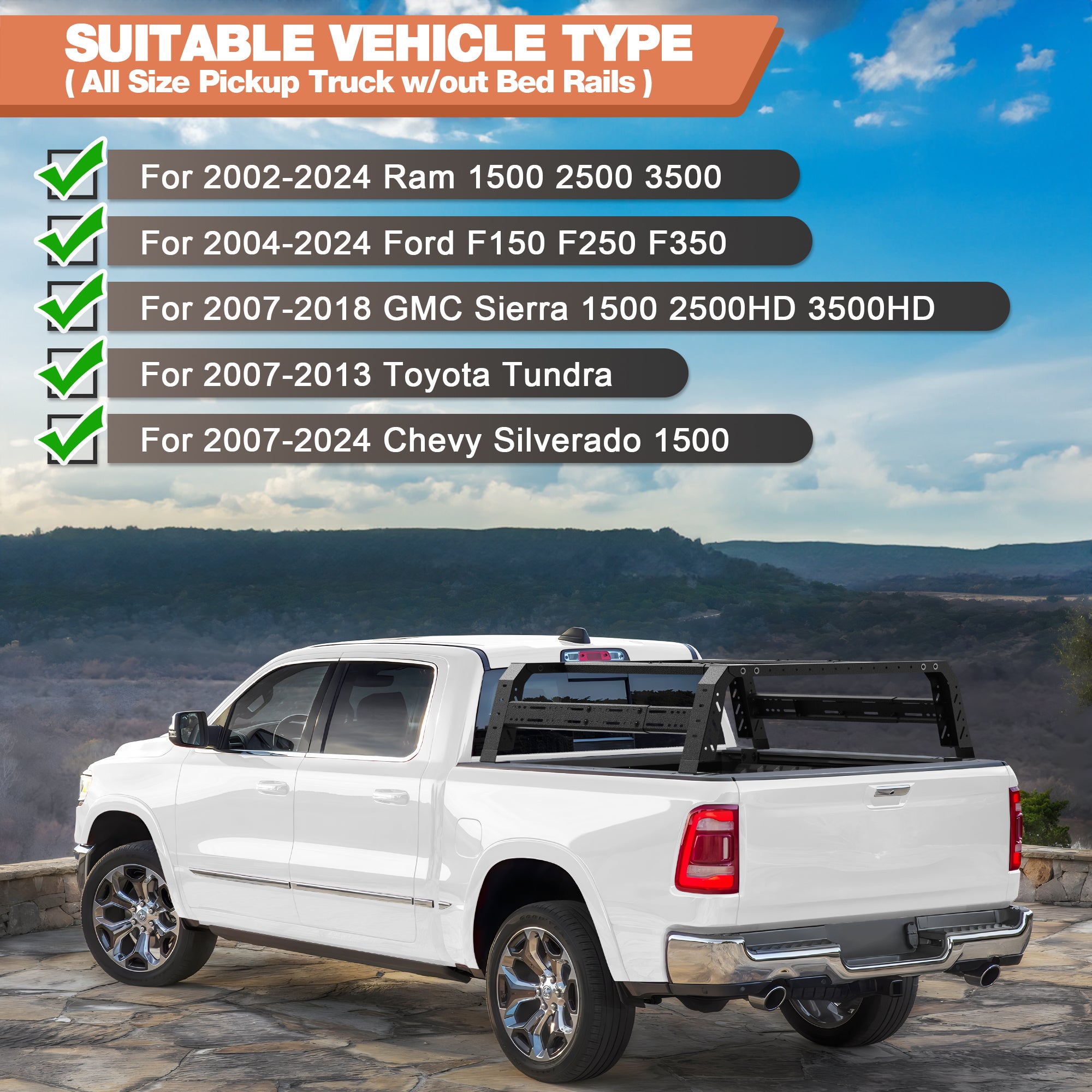 Truck Bed Rack for Mid & Full Size Trucks Adjustable 49.2"-70.8" Length NO Bed Rails Overlanding Bed Rack for Ram 1500 2500 3500, Toyota Tundra,GMC Sierra, Chevy Silverado
