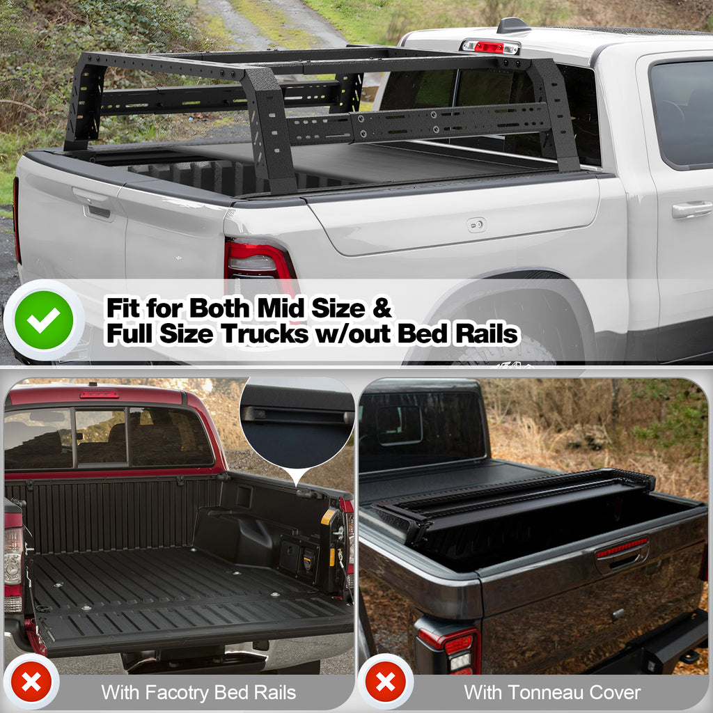 Truck Bed Rack for Mid & Full Size Trucks Adjustable 49.2"-70.8" Length NO Bed Rails Overlanding Bed Rack for Ram 1500 2500 3500, Toyota Tundra,GMC Sierra, Chevy Silverado