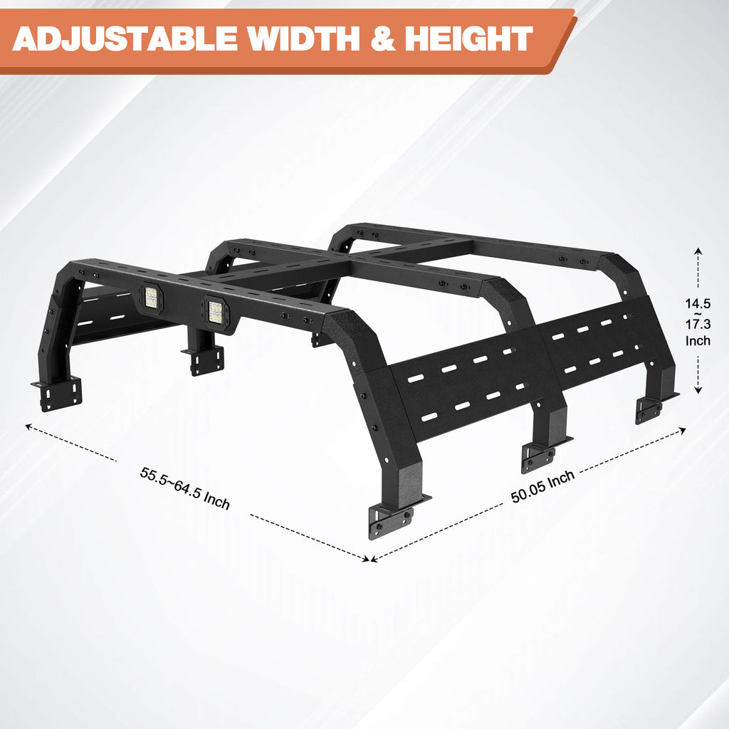 Overland Bed Rack Cargo Carrier for Mid Size Trucks with Bed Rails Fit Tundra 2014-2024,Toyota Tacoma 2005-2023 2nd 3rd Gen 5' Truck Bed, 2020-2024 Jeep Gladiator JT 5' Truck Bed