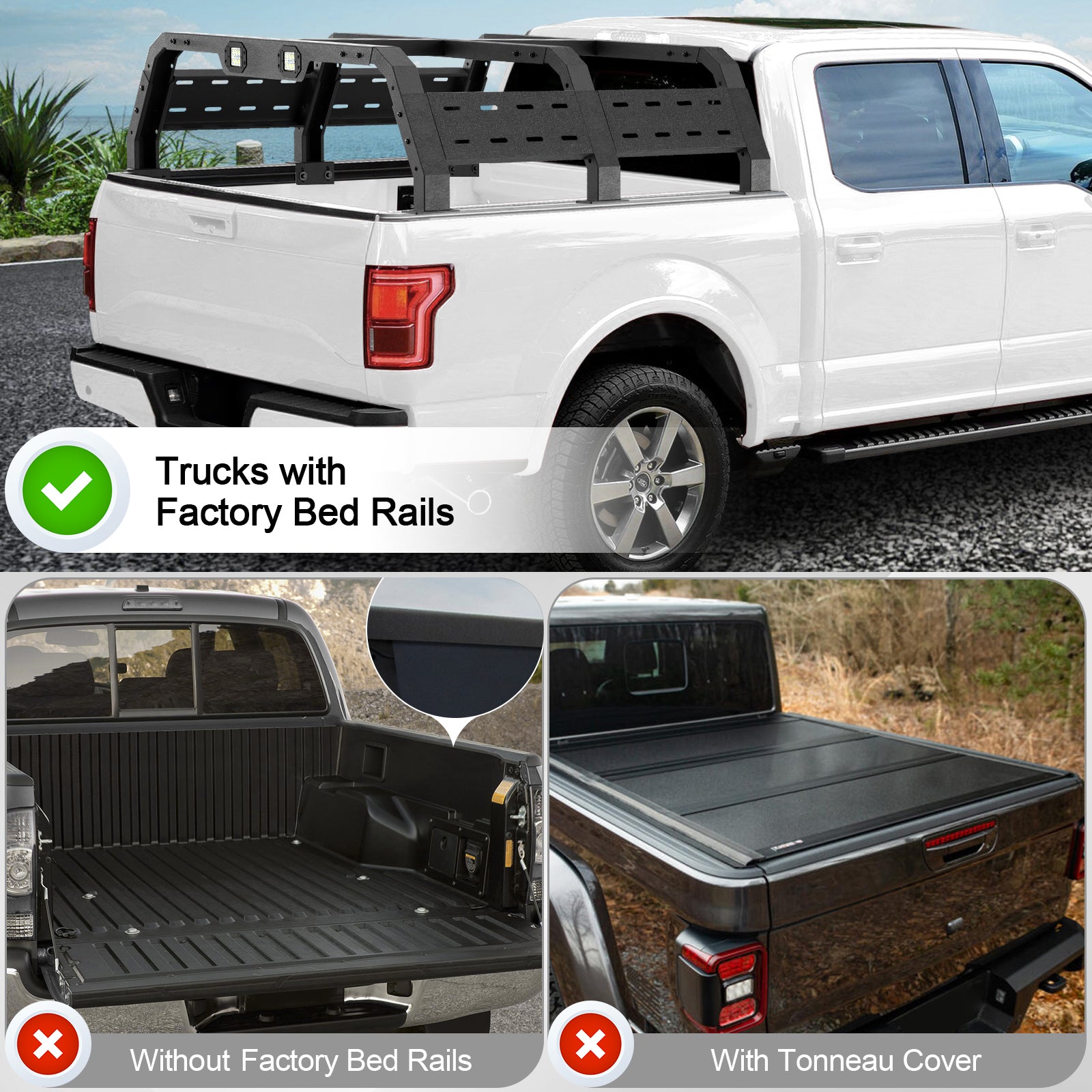 Overland Bed Rack Cargo Carrier for Mid Size Trucks with Bed Rails Fit Tundra 2014-2024,Toyota Tacoma 2005-2023 2nd 3rd Gen 5' Truck Bed, 2020-2024 Jeep Gladiator JT 5' Truck Bed