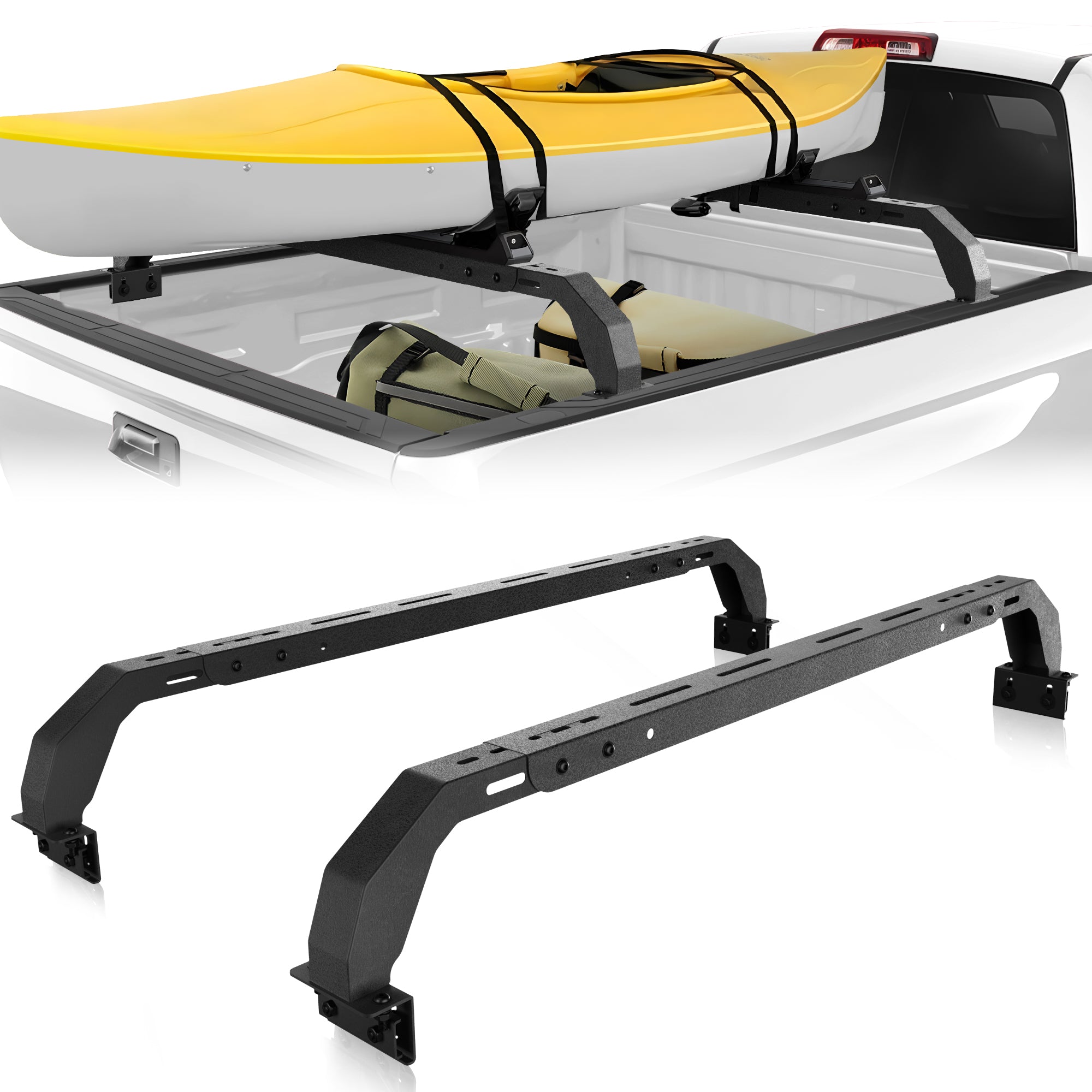 Truck Ladder Rack Without Bed Rails Compatible with 2007-2022 Chevy Silverado 1500 & 2009-2023 Ford F150 & 2002-2023 Dodge Ram 1500 & 2007-2013 Toyota Tundra