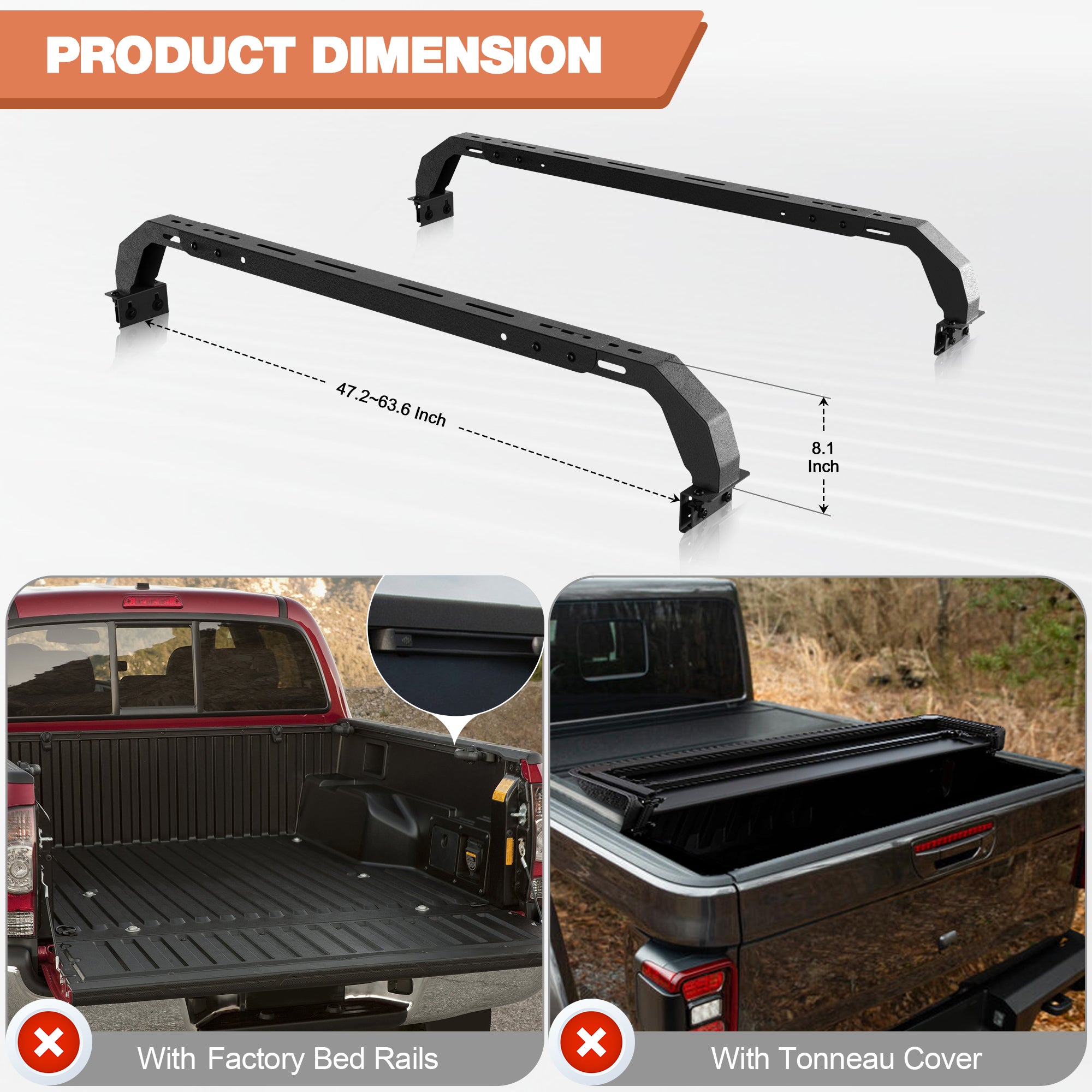 Truck Ladder Rack Without Bed Rails Compatible with 2007-2022 Chevy Silverado 1500 & 2009-2023 Ford F150 & 2002-2023 Dodge Ram 1500 & 2007-2013 Toyota Tundra