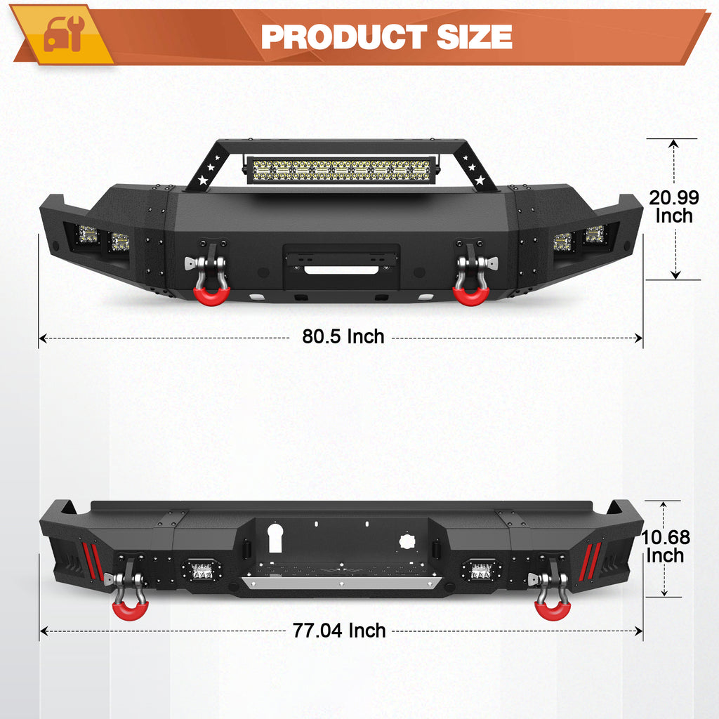 GMC Sierra 1500 Front Bumper and Rear Bumper Combo for 2019-2020-2021-2022 GMC Sierra 1500