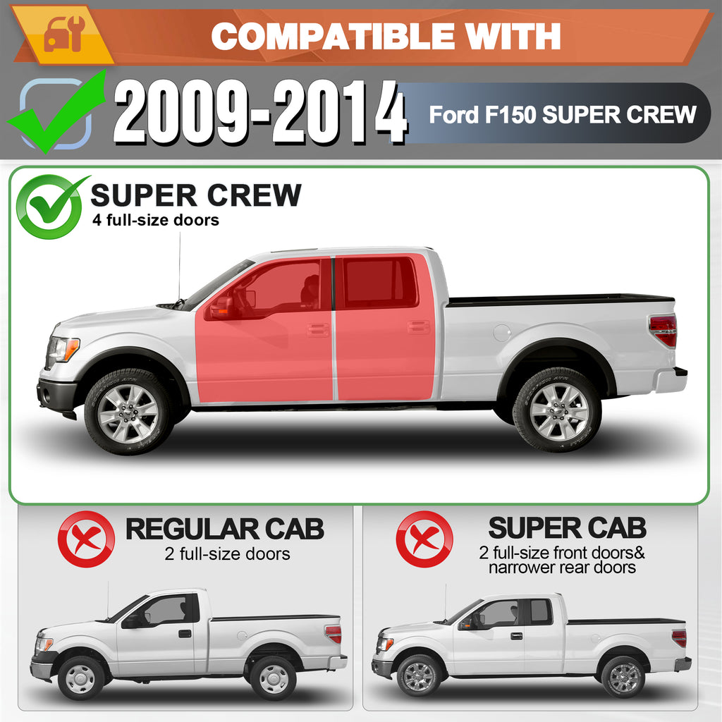 F150 Running Boards Side Steps Compatible with 2009-2014 Ford F150 SuperCrew Black Carbon Steel Nerf Bars