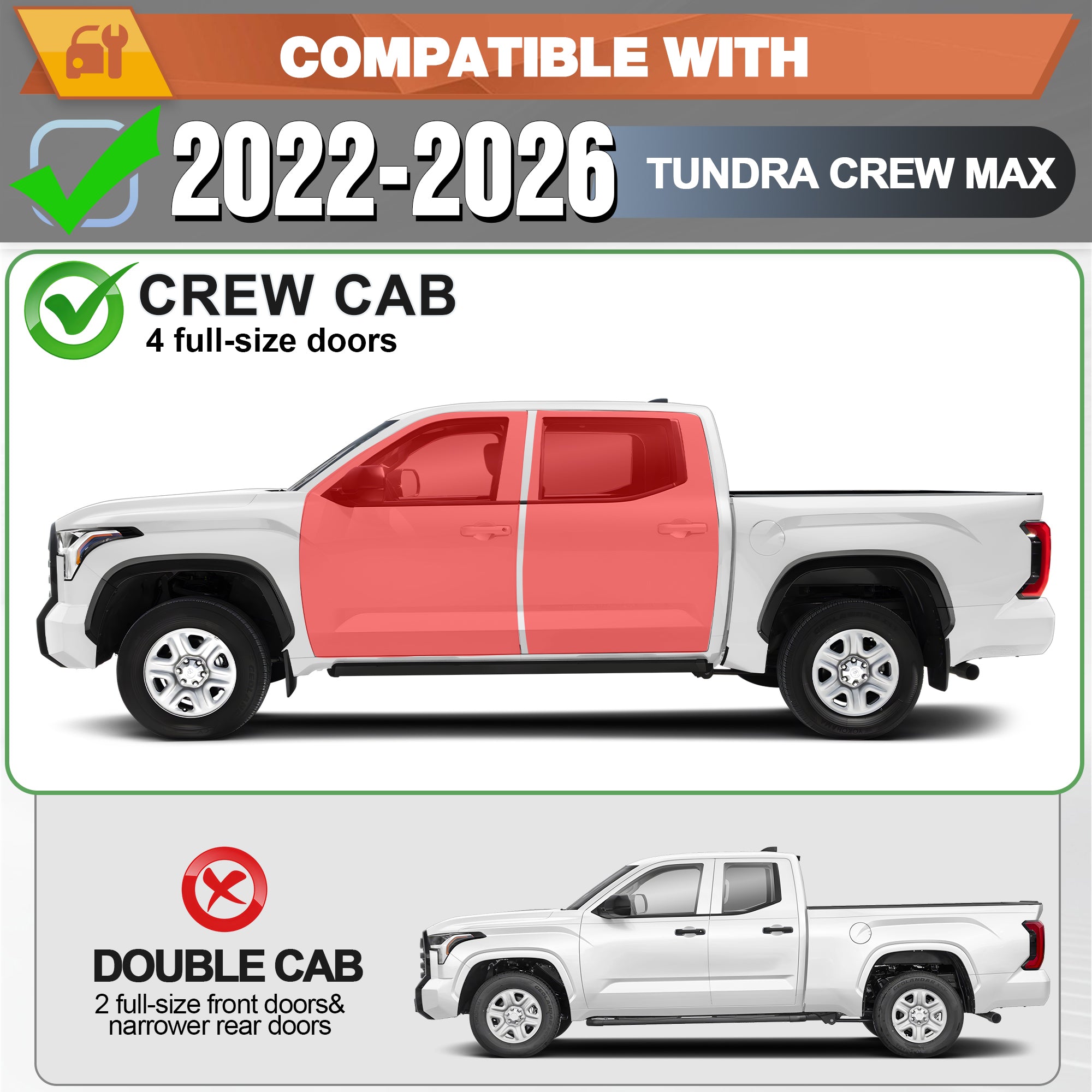 Tundra Running Boards Compatible with 2022-2025 Toyota Tundra Crew Max Nerf Bars