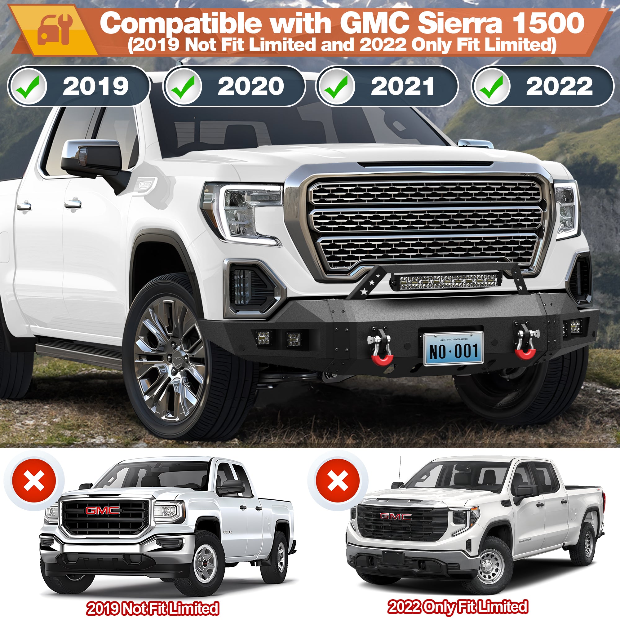Sierra 1500 Front Bumper for 2019-2020-2021-2022 GMC Sierra 1500