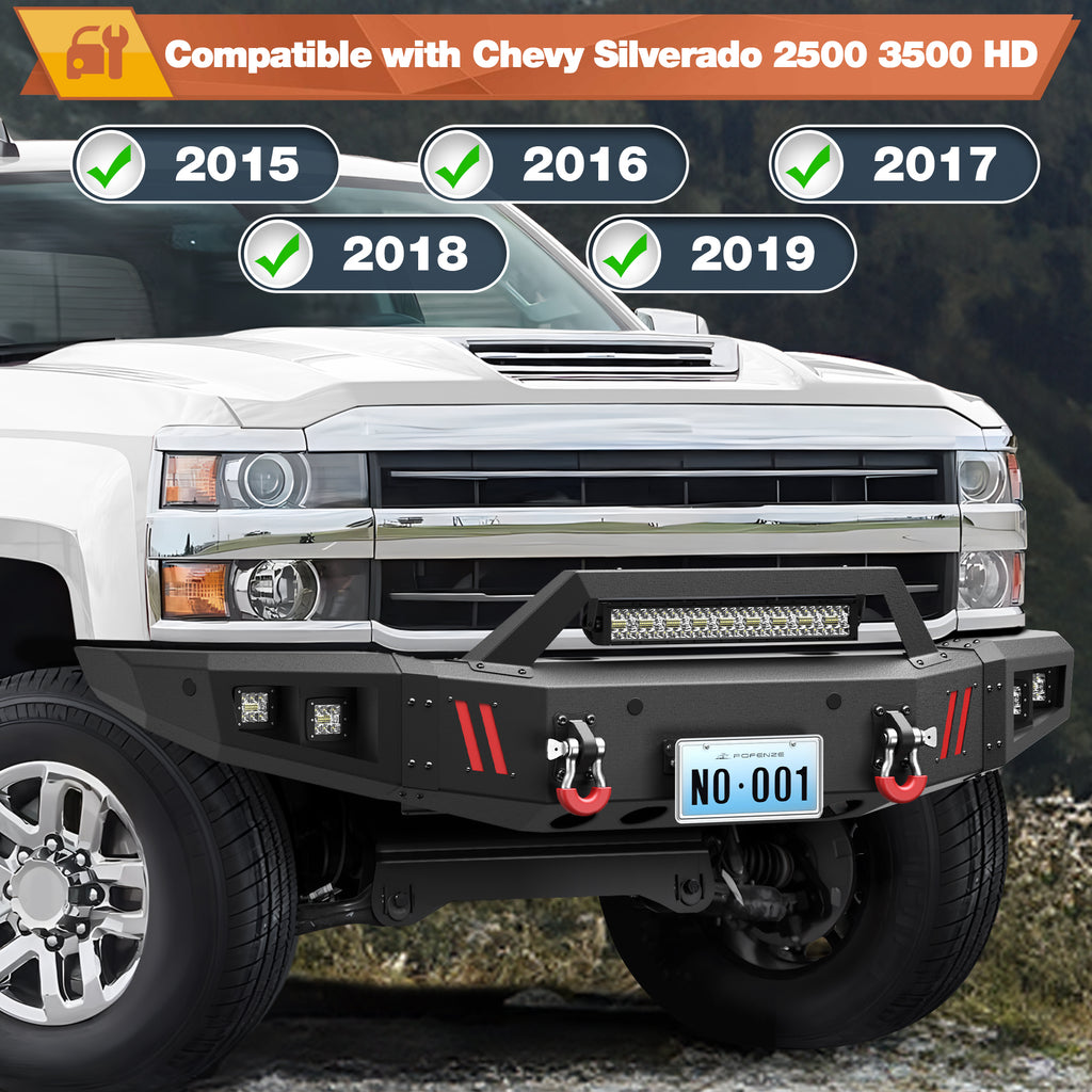 Silverado 2500/3500 Front Bumper for 2015-2016-2017-2018-2019 Chevy Silverado 2500/3500 HD, Pickup Truck Solid Steel Bumper