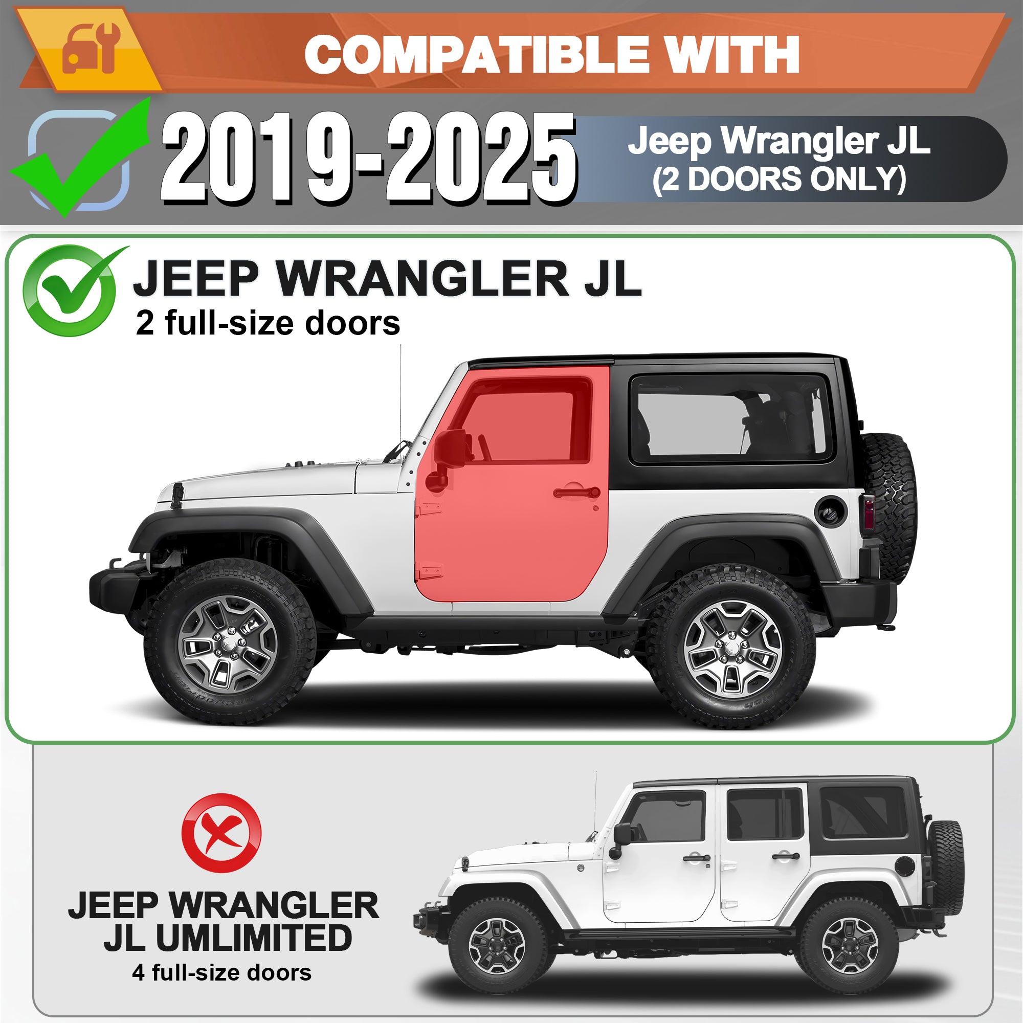 Running Boards Side Steps Two Raised Step Compatible with 2019-2024 Jeep Wrangler JL (2 Doors Only)