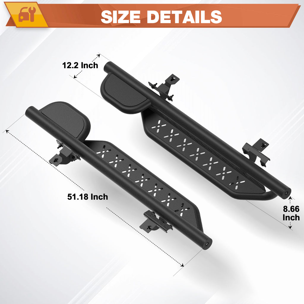Running Boards Side Steps Two Raised Step Compatible with 2019-2024 Jeep Wrangler JL (2 Doors Only)