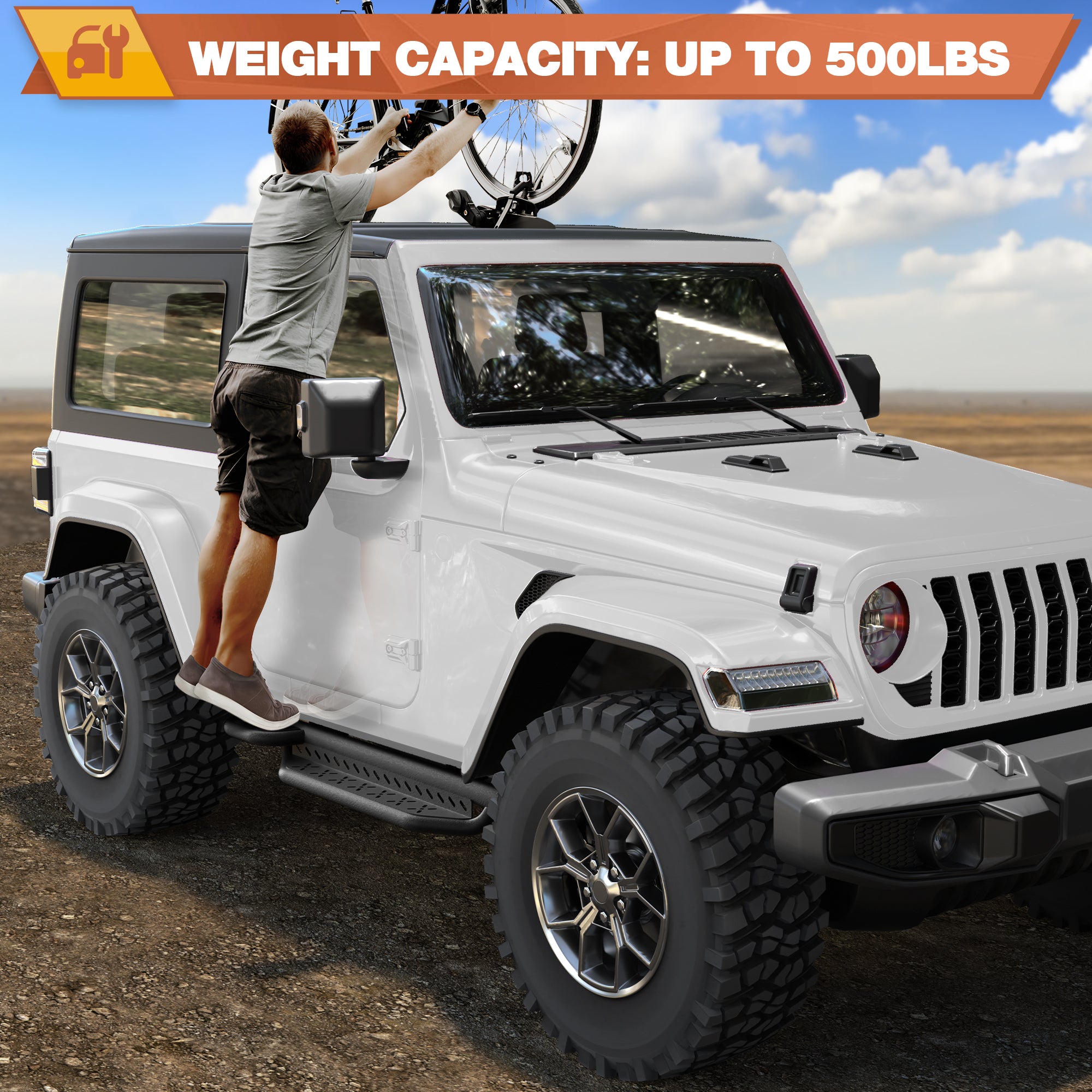 Running Boards Side Steps Two Raised Step Compatible with 2019-2024 Jeep Wrangler JL (2 Doors Only)