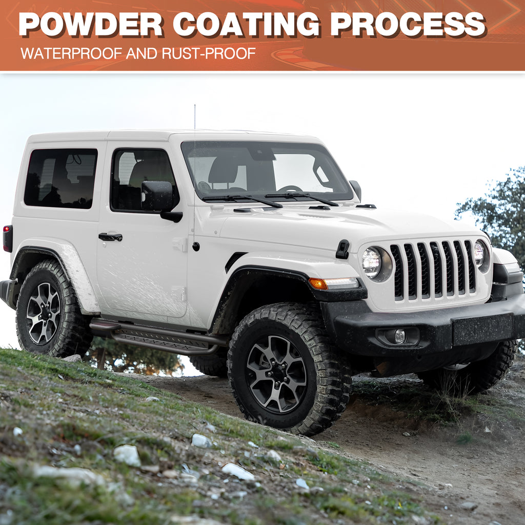 Running Boards Side Steps Two Raised Step Compatible with 2019-2024 Jeep Wrangler JL (2 Doors Only)
