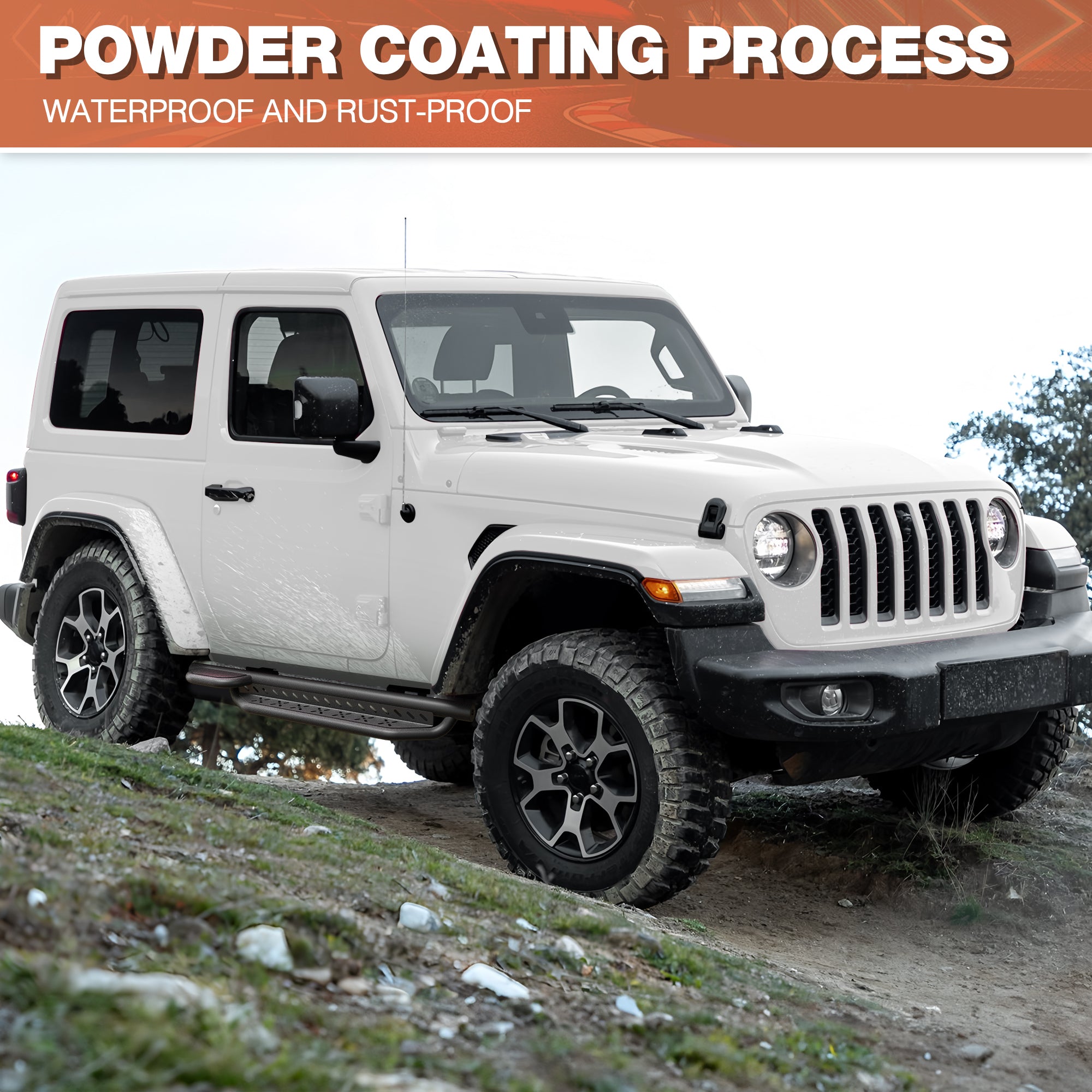 Running Boards Side Steps Two Raised Step Compatible with 2019-2024 Jeep Wrangler JL (2 Doors Only)