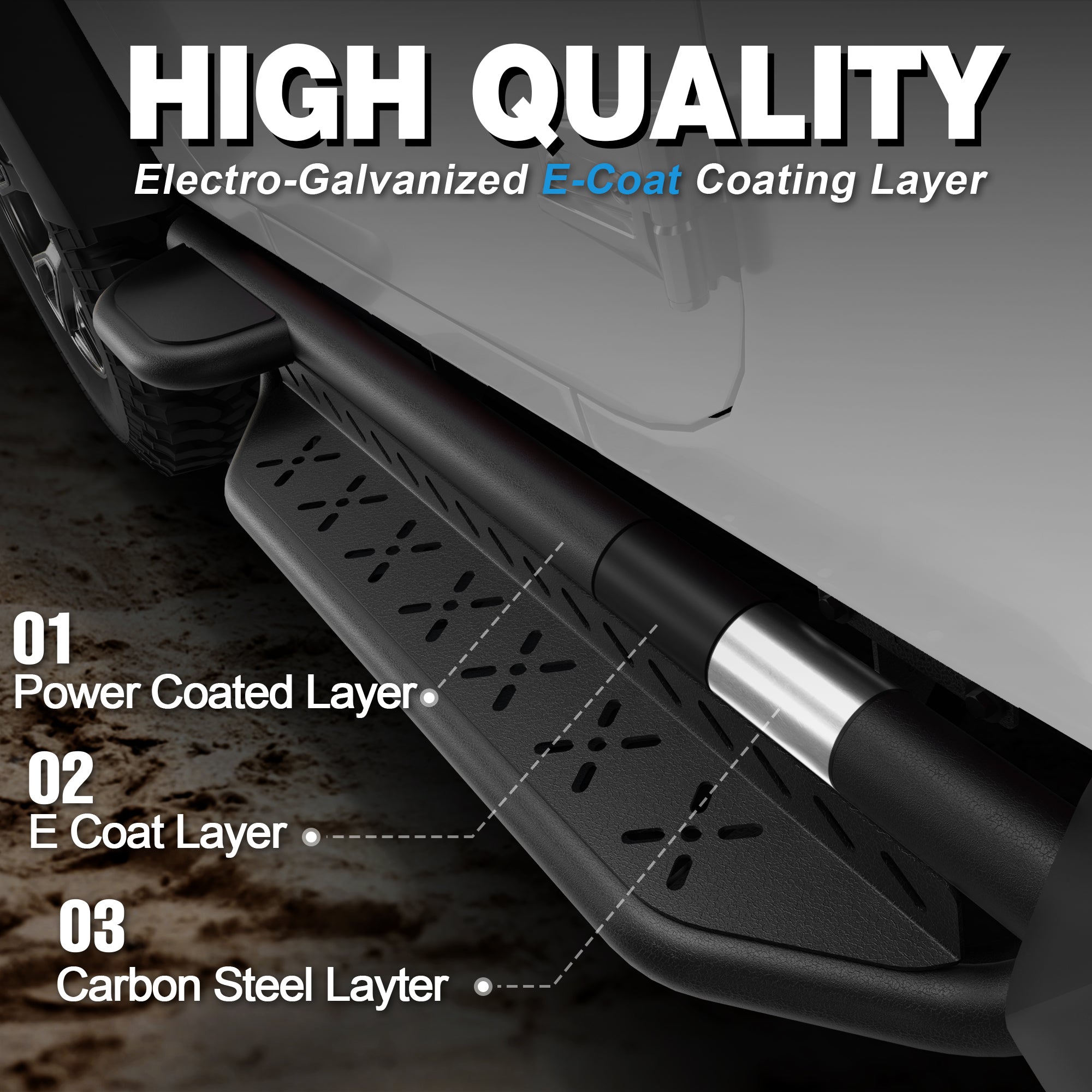 Running Boards Side Steps Two Raised Step Compatible with 2019-2024 Jeep Wrangler JL (2 Doors Only)