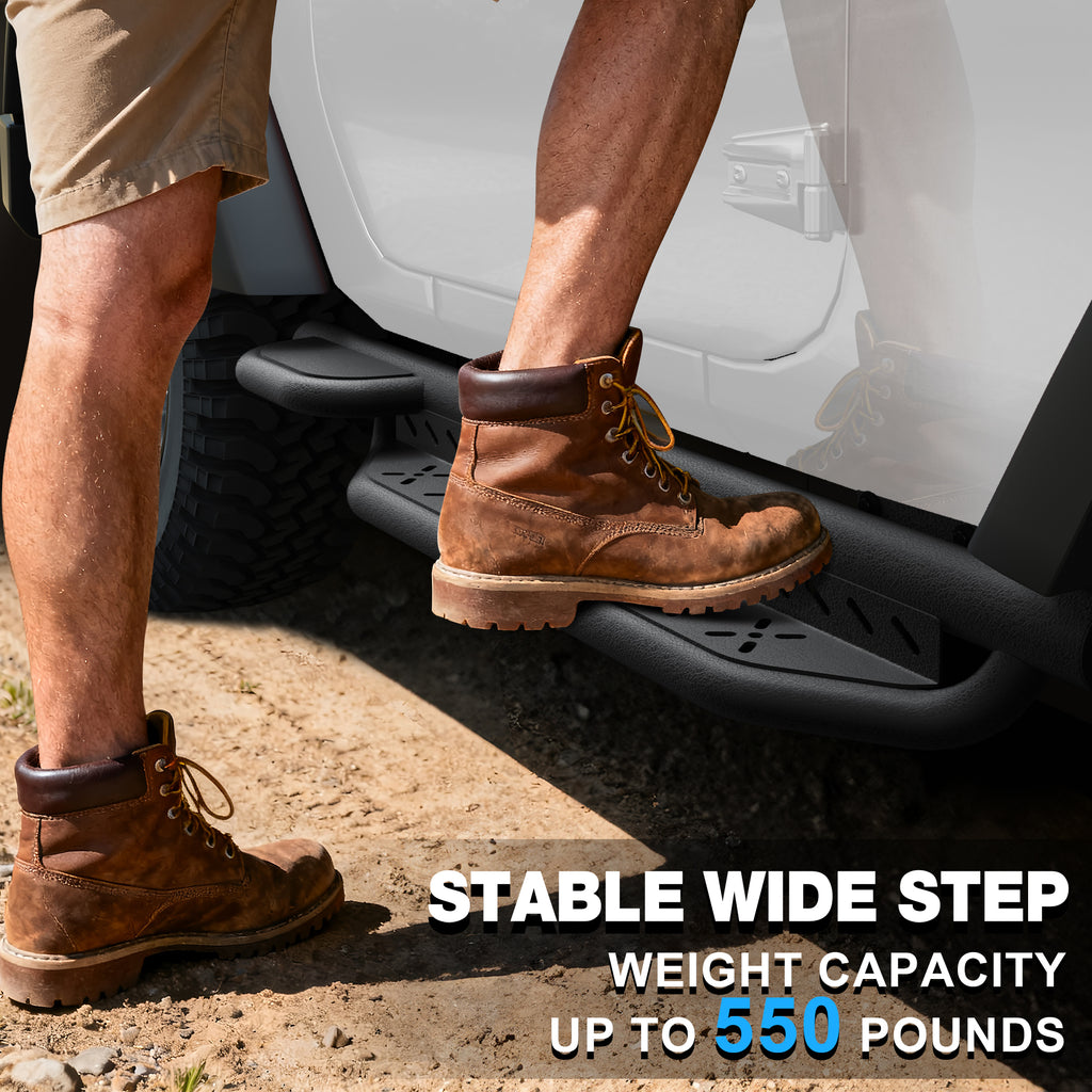 Running Boards Side Steps Two Raised Step Compatible with 2019-2024 Jeep Wrangler JL (2 Doors Only)